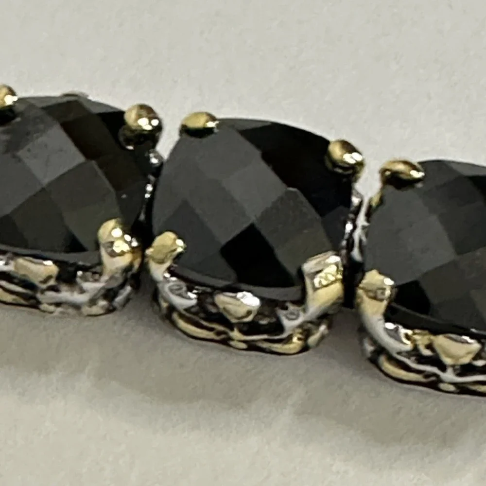 Bracelet Black Faceted Tennis Style Two Toned Safety Clasp IJDI China 925 Marked - Picture 9 of 13